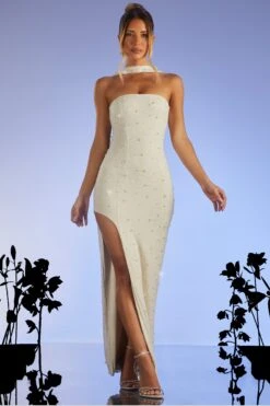 Embellished Bandeau Maxi Dress In Ivory