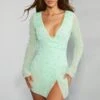 Embellished Wrap Over A-Line Mini Dress In Mint -Women Clothes Shop 6127 1 Chelsea Mint Peral Embellished Wrap Plunge A Line Mini