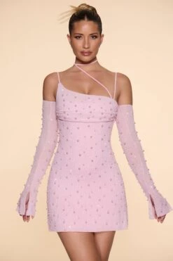 Embellished Asymmetric Corset Mini Dress In Blush