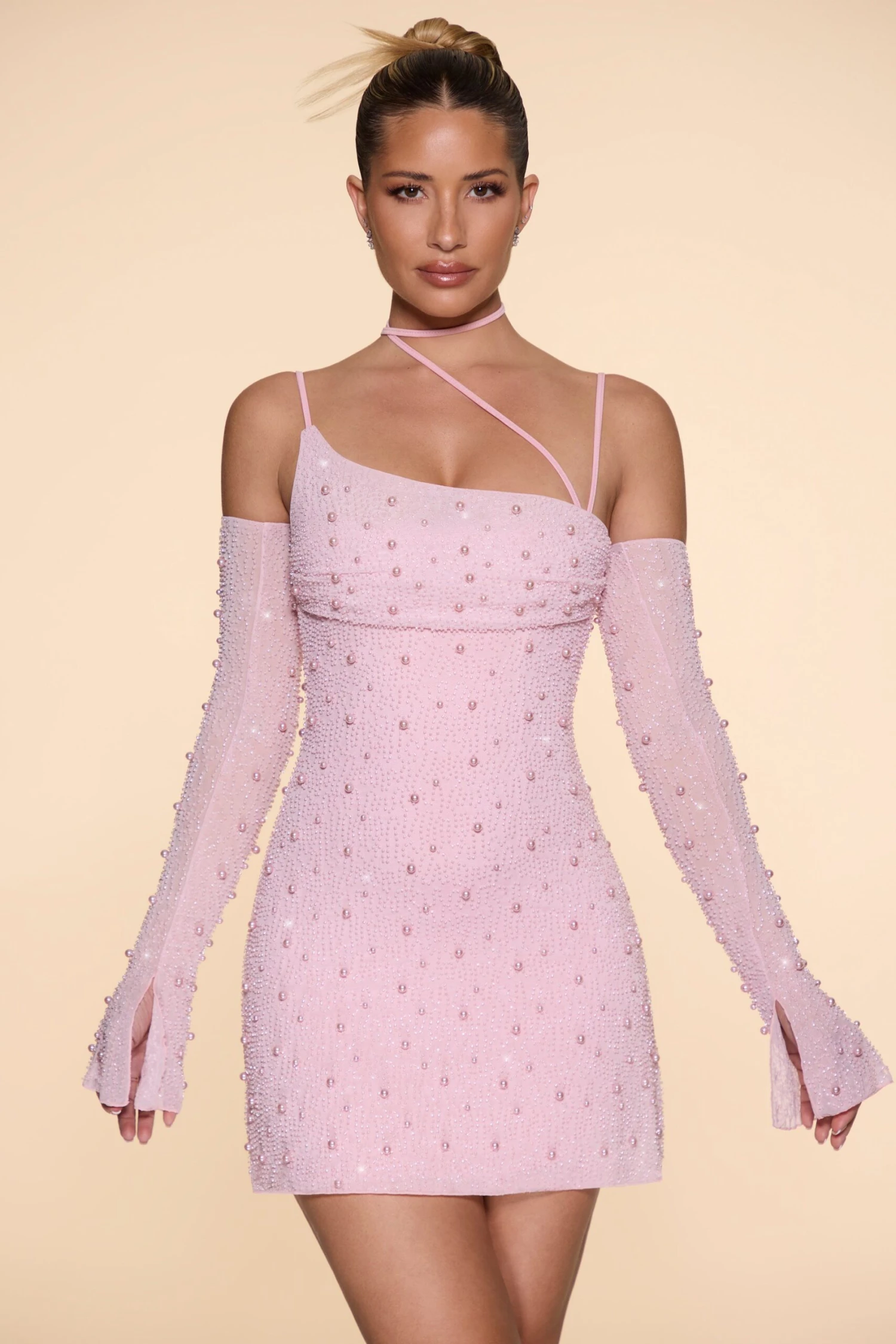 Embellished Asymmetric Corset Mini Dress In Blush 3 Embellished Asymmetric Corset Mini Dress In Blush