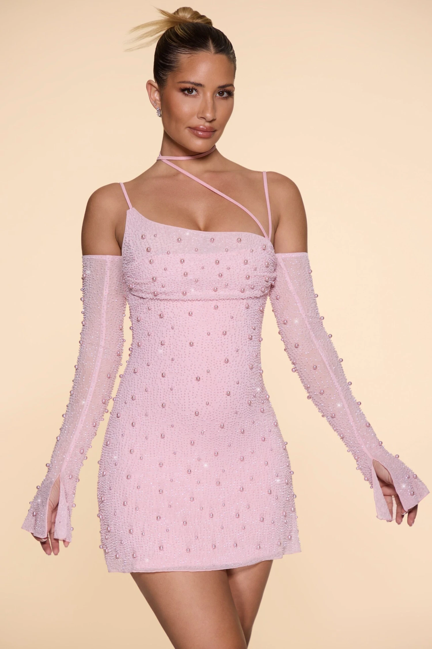 Embellished Asymmetric Corset Mini Dress In Blush 9 Embellished Asymmetric Corset Mini Dress In Blush - Image 7