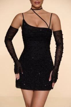 Embellished Asymmetric Corset Mini Dress In Black -Women Clothes Shop 6129 6 Soho Black Asymmetric Cowl Neck Mini Dress