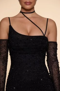 Embellished Asymmetric Corset Mini Dress In Black -Women Clothes Shop 6129 7 Soho Black Asymmetric Cowl Neck Mini Dress