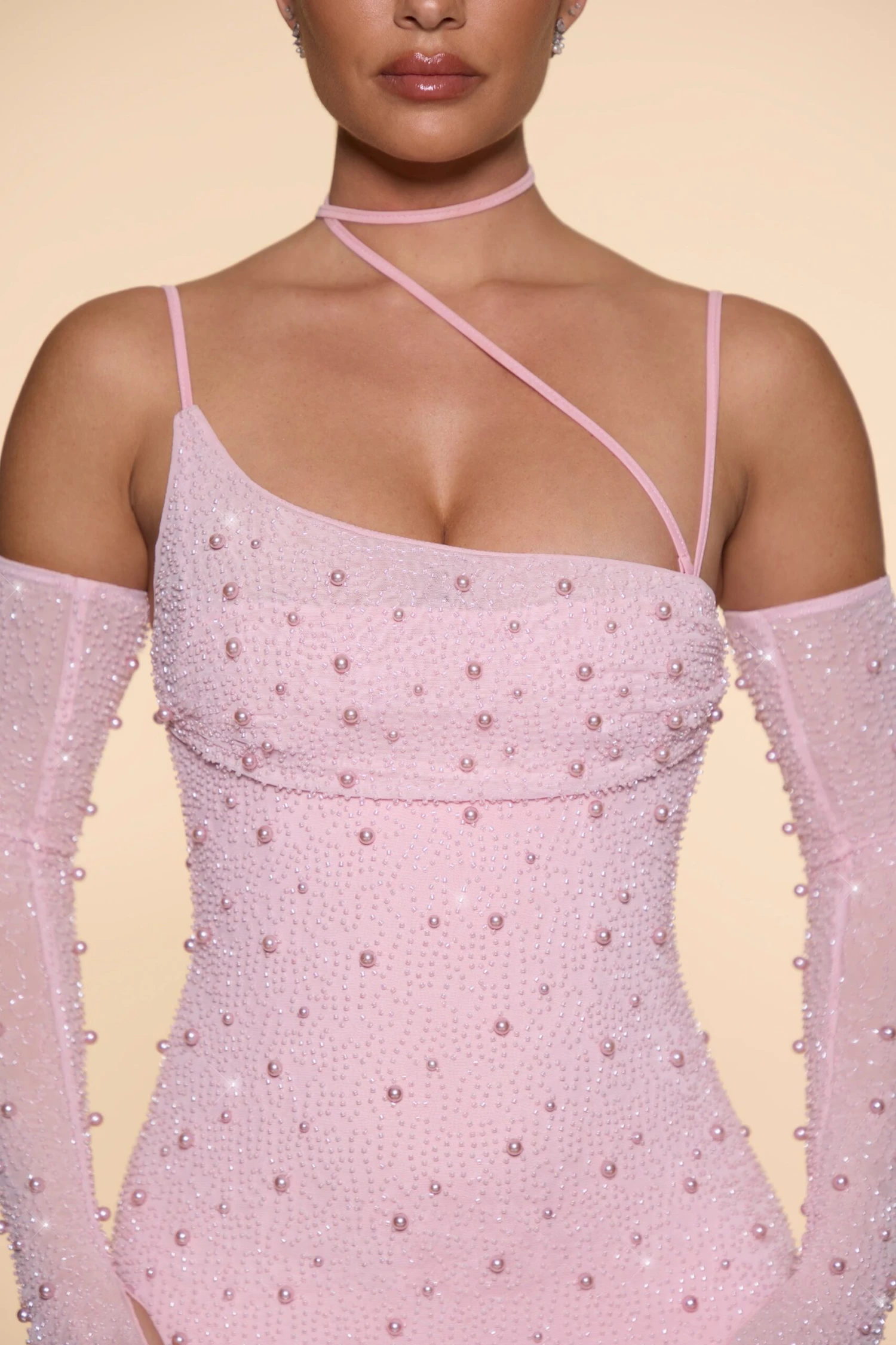 Embellished Asymmetric Corset Mini Dress In Blush 10 Embellished Asymmetric Corset Mini Dress In Blush - Image 8