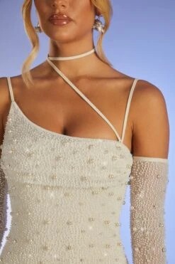 Embellished Asymmetric Corset Mini Dress In Ivory -Women Clothes Shop 6129 9 Soho Ivory Asymmetric Cowl Neck Corset A Line Mini With Ots Sleeve
