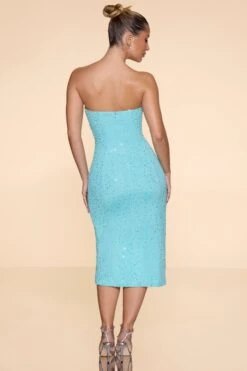 Embellished Bandeau Cowl Neck Midi Dress In Aqua -Women Clothes Shop 6135 6 Verbier Aqua Cowl Front Midi Dress With Split