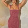Tweed Square Neck Corset Mini Dress In Rose -Women Clothes Shop 6149 3 Odeya Plum Square Neck Corset Mini Dress 2