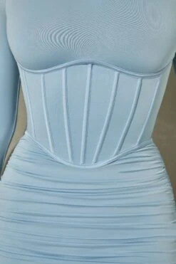 Long Sleeve Corset Mini Dress In Light Blue -Women Clothes Shop 6157 5 Cerulean Blue Mesh And Jersey Corset Mini Dresscopy