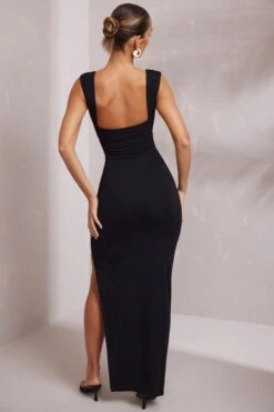 High Split Plunge Neck Maxi Dress In Black -Women Clothes Shop 6172 4 Sloane Black Thigh Split MaxiDress