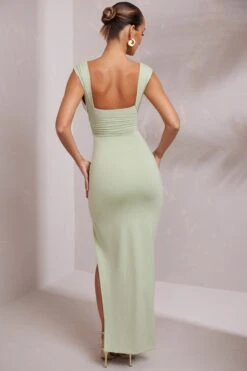 High Split Plunge Neck Maxi Dress In Sage -Women Clothes Shop 6172 4 Sloane Sage Plunge Ruched Maxi Dress a37e3c3a d045 4df2 85b0 7d59e056b10b
