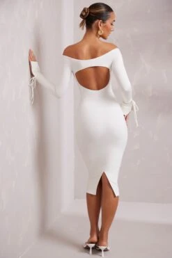 Long Sleeve Off The Shoulder Midi Dress In White -Women Clothes Shop 6173 8 Ember White Off The Shoulder Mini Dress