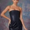 Vegan Leather Bandeau Corset Mini Dress In Midnight Black -Women Clothes Shop 6174 2 Black Bandeau Corset Dress With Wrap And Drape
