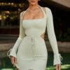 Long Sleeve Cut Out A-Line Mini Dress In Sage -Women Clothes Shop 6183 7 Elise Sage Cut Out A Line Mini
