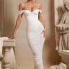 Off The Shoulder Ruched Corset Maxi Dress In Ivory -Women Clothes Shop 6188 2 Cecily Ivory Corset Drop Shoulder Ruched Maxi Dress