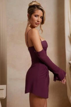 Off The Shoulder Corset Mini Dress In Plum -Women Clothes Shop 6191 5 Karolina Plum OTS Draped Corset Mini