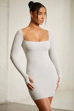 Long Sleeve Square Neck Mini Dress In Grey 20 Long Sleeve Square Neck Mini Dress In Grey -Women Clothes Shop 6302 5 Alloy Wide Straight Neck Mini Dress With Sleeves