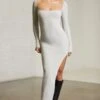 Long Sleeve Cut Out Maxi Dress In Grey -Women Clothes Shop 6313 10 Alloy Cut Out Maxi Dress