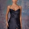 Cowl Front Wrap Over Mini Dress In Midnight Black -Women Clothes Shop 6324 2 Lenora Black Cowl Front Wrap Over Micro Dress