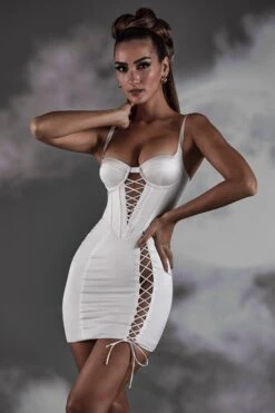 Lace Up Corset Satin Mini Dress In White 13 Lace Up Corset Satin Mini Dress In White -Women Clothes Shop 6354 2 White Lace Up Corset Mini Dress
