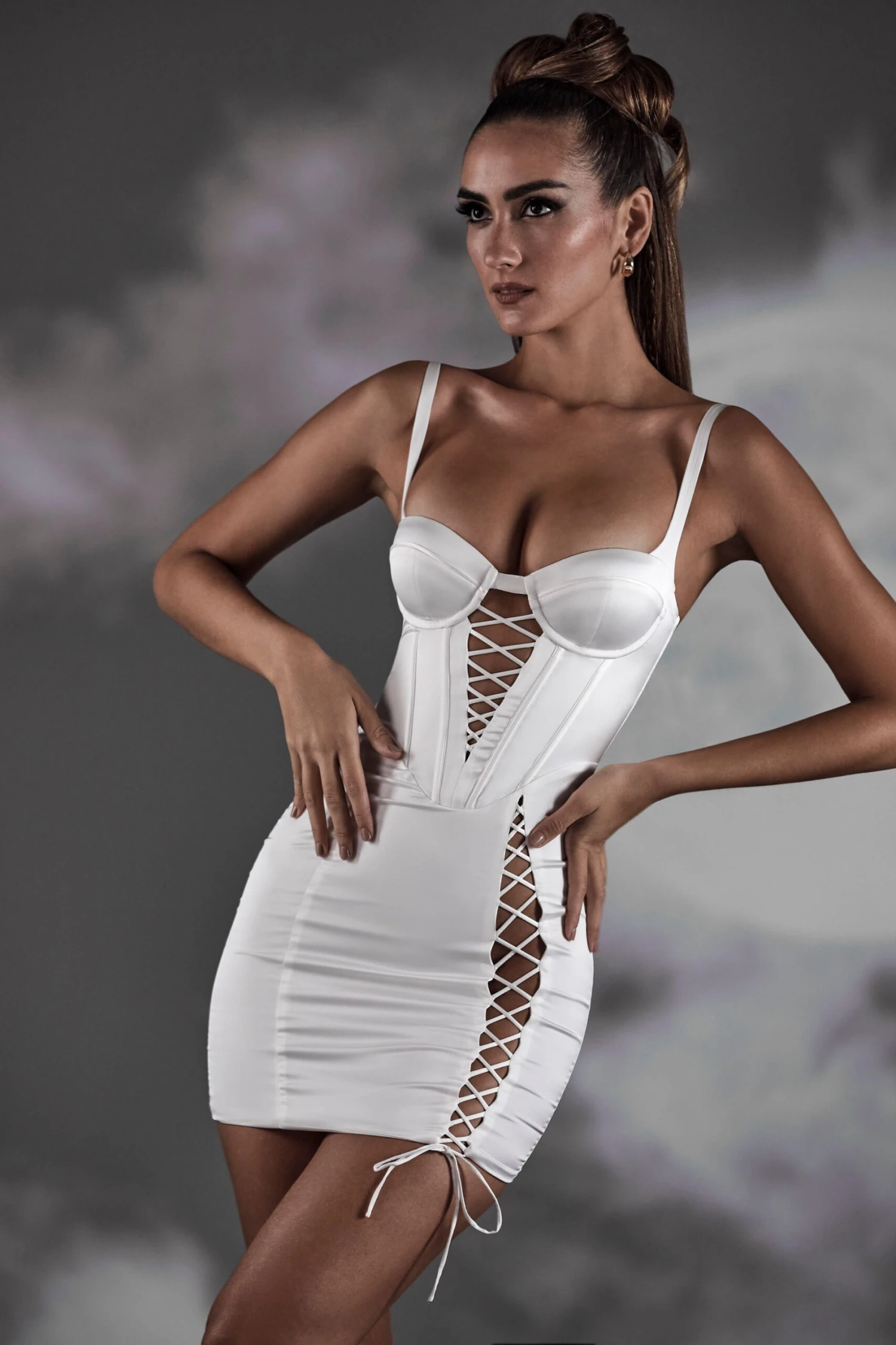 Lace Up Corset Satin Mini Dress In White 8 Lace Up Corset Satin Mini Dress In White - Image 6