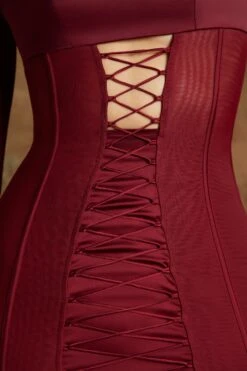 Long Sleeve Lace Up Corset Micro Mini Dress In Wine -Women Clothes Shop 6387 4 Belkis Wine Corset Lace Up Mini Dress