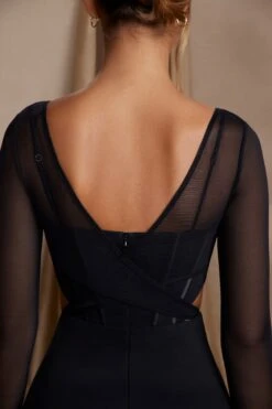 Long Sleeve Layered Corset Mini Dress In Black -Women Clothes Shop 6514 2 Taylor Black Layered Cut Out Corset Mini Dress