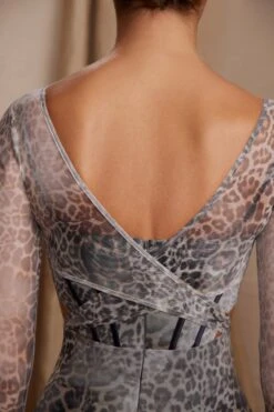 Long Sleeve Layered Corset Mini Dress In Grey Print -Women Clothes Shop 6514 2 Taylor Print Layered Cut Out Corset Mini Dress