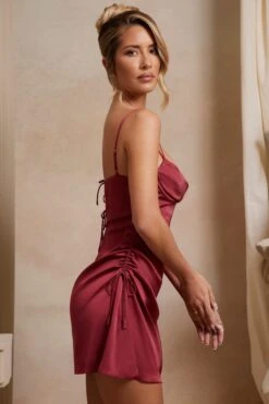 Cowl Neck A-Line Mini Dress In Red -Women Clothes Shop 6537 3 Alma Red Cowl Aline Mini Dress