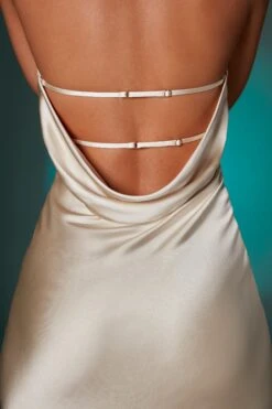 Halter Neck Cowl Back Maxi Dress In Ivory -Women Clothes Shop 6550 6 Ivory Halterneck Dress With Frill And Back Cowl