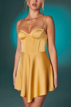 Asymmetric Hem Corset Mini Dress In Gold -Women Clothes Shop 6555 6 Gold Corset Seam Dress With Asymetric Hem