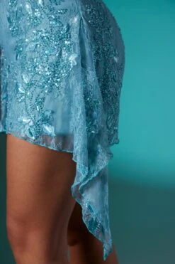 Embellished Lace Bandeau Mini Dress In Blue -Women Clothes Shop 6568 6 Steel Blue Corset Dress With Rounded Neckline And Aline Hem