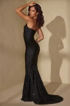 Embellished Maxi Dress In Black -Women Clothes Shop 6574 2 Black Luxury Embellished Fishtail Maxi Dress