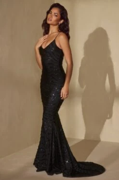 Embellished Maxi Dress In Black -Women Clothes Shop 6574 3 Black Luxury Embellished Fishtail Maxi Dress