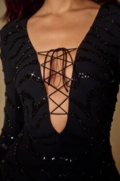 Long Sleeve Lace Up Mini Dress In Black 15 Long Sleeve Lace Up Mini Dress In Black -Women Clothes Shop 6583 6 Black Lace Up A Line Dress