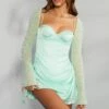 Long Sleeve Embellished A-line Mini Dress In Mint -Women Clothes Shop 6717 1 Geneva Mint Ruching Detail Dress 1