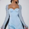 Long Sleeve Embellished A-line Mini Dress In Blue -Women Clothes Shop 6717 6 Geneva Blue Wrap Over Skirt With Split