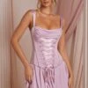 Lace Up Corset Mini Dress In Dusty Pink -Women Clothes Shop 6721 2 Maribel Dusty Pink Lace Up Corset Mini Dress