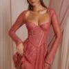 Long Sleeve Lace Corset Mini Dress In Terracotta 1 Long Sleeve Lace Corset Mini Dress In Terracotta -Women Clothes Shop 6729 2 Ninette Terracotta Lace Long Sleeve Mini Dress