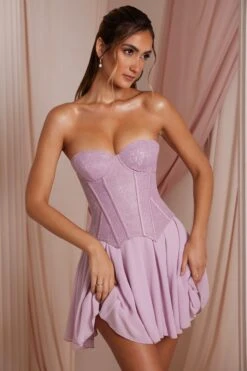 Strapless Lace Corset Mini Dress In Dusty Pink -Women Clothes Shop 6731 5 Chloe Dusty Pink Strapless Lace Corset With Circle Skirt Mini Dress