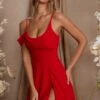 Draped Neck A-Line Mini Dress In Red -Women Clothes Shop 6743 3 Aspen Red Fold Over Neck Line Mini Dress