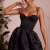 Tulle Skirt Corset Mini Dress In Black -Women Clothes Shop 6754 10 Floriane Black Satin Corset With Lace Trim And Tulle Skirt