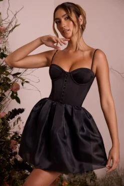 Tulle Skirt Corset Mini Dress In Black