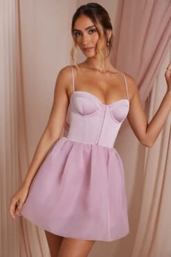 Tulle Skirt Corset Mini Dress In Dusty Pink 20 Tulle Skirt Corset Mini Dress In Dusty Pink -Women Clothes Shop 6754 9 Floriane Dusty Pink Satin Corset Mini Dress With Lace Trim And Tulle Skirt