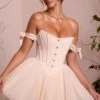 Off Shoulder Tulle Skirt Mini Dress In Ivory -Women Clothes Shop 6756 9 Reine Ivory Off Shoulder Tie Dress With Tulle Skirt