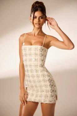 Hand Embellished Mini Dress In Ivory