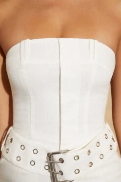 Bandeau Belted Linen Mini Dress In White -Women Clothes Shop 6766 2 Koami White Bandeau Dress