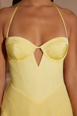 Halter Neck Cut Out Flare Mini Dress In Yellow -Women Clothes Shop 6771 10 Yellow V Cut Panelled Mini Dress