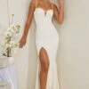 Cut Out Fishtail Maxi Dress In White -Women Clothes Shop 6772 3 White V Cut Out Fishtail Maxi Dress