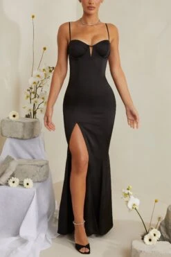 Cut Out Fishtail Maxi Dress In Black -Women Clothes Shop 6772 5 Flavia Black V Cut Out Fish Tail Maxi