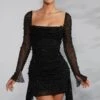 Long Sleeve Embellished Cowl Neck Mini Dress In Black -Women Clothes Shop 6790 1 Tivoli Black Embellished Cowl Neck Side Drape Flare Sleeve Mini